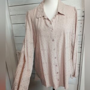 Torrid Shirt Women's 2X Mushroom Eyelet Button Up Long Sleeve Back Peplum.